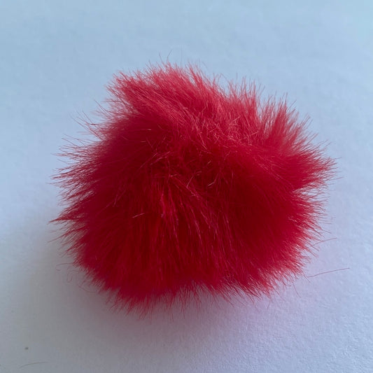 Faux Rabbit Fluff Ball - Red