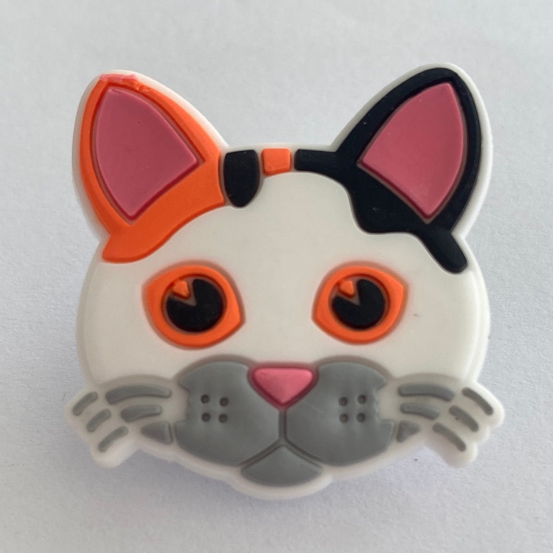 White and Grey Cat Face with Pink Ears