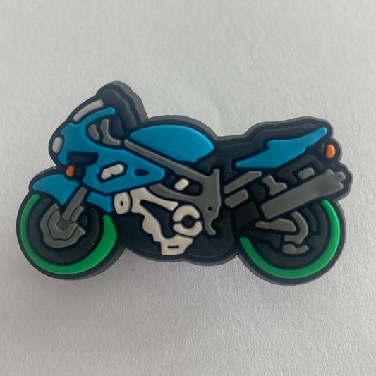 Motorbike Blue, Black and Grey - Green Wheels