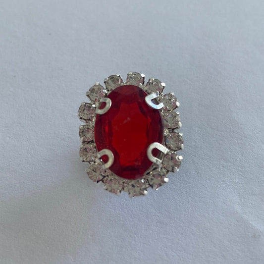 Oval Rhinestone - Bright Red