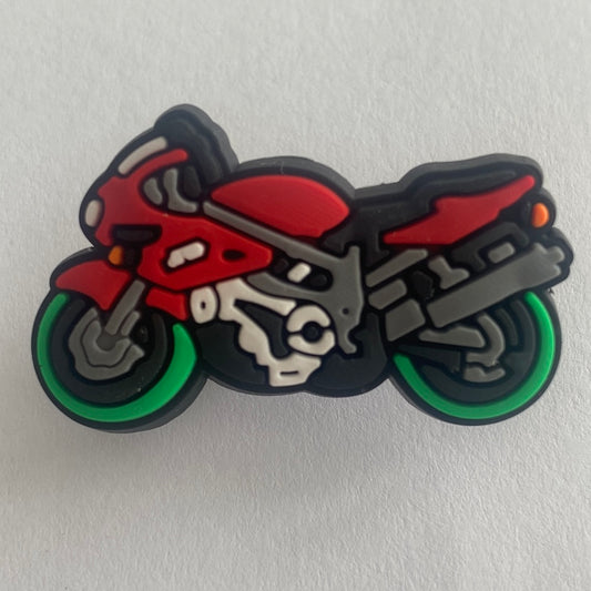 Motorbike Red and Grey with Green Wheels